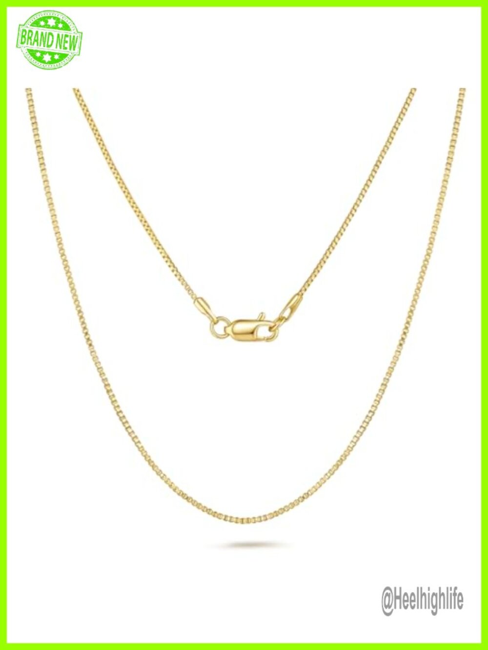 14K Gold Plated Box Chain Necklace 0.8mm Lobster Clasp Anniversary
